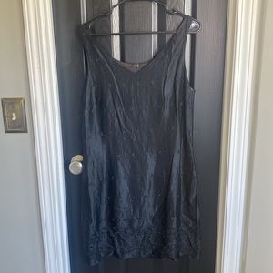 Y2K Vintage Vision Apparel Black embroidered silk feel midi dress -Size 14